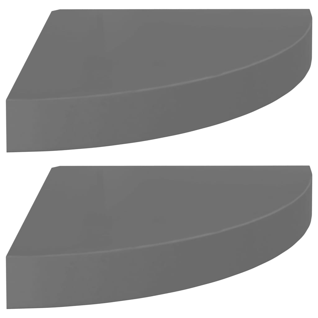 Kelluvat kulmahyllyt 2 kpl korkeakiilto harmaa 25x25x3,8 cm MDF - Sisustajankoti.fi