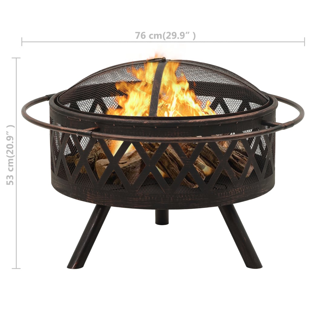 Rustiikkinen tulimalja ja hiilihanko 76 cm XXL teräs - Sisustajankoti.fi