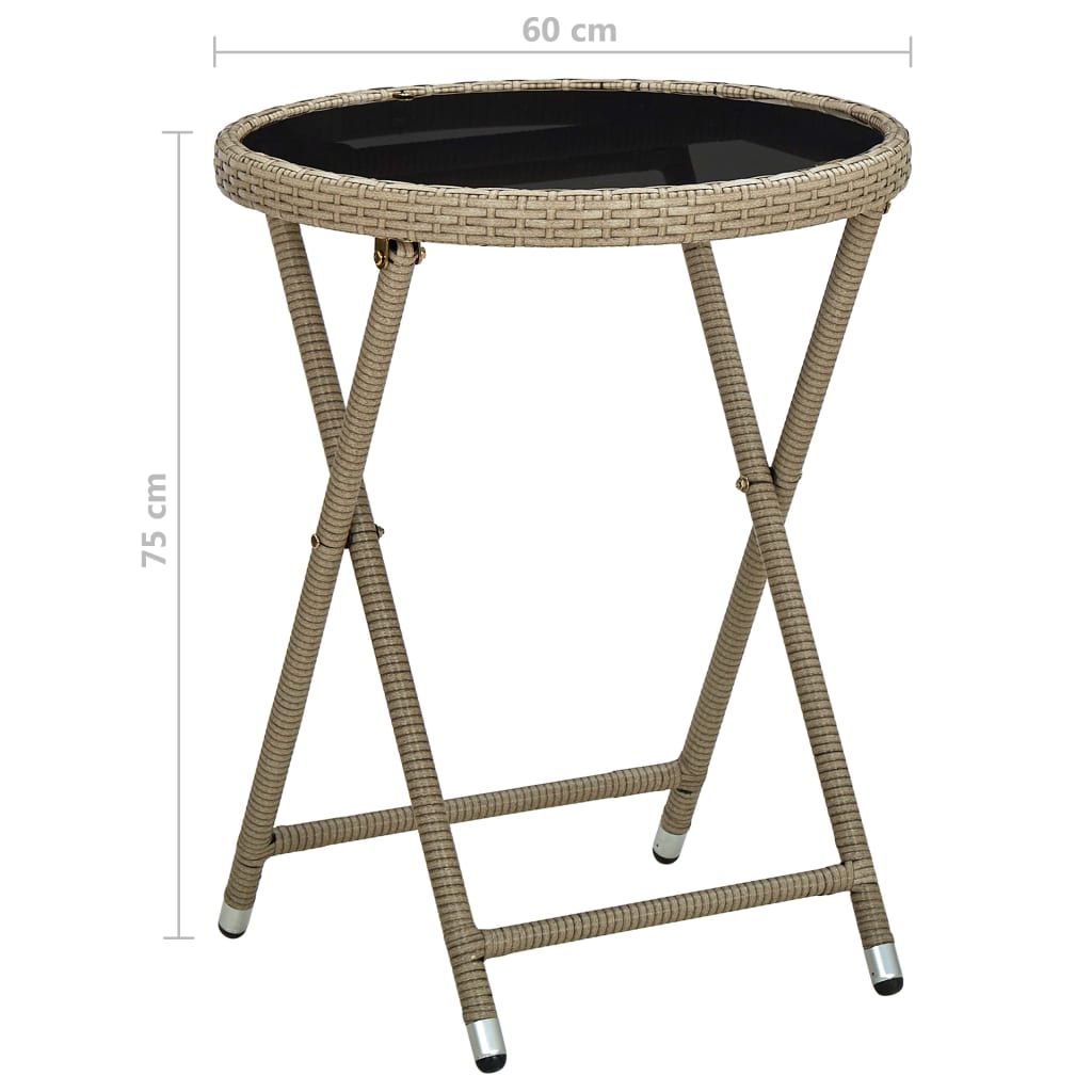Teepöytä beige 60 cm polyrottinki ja karkaistu lasi - Sisustajankoti.fi