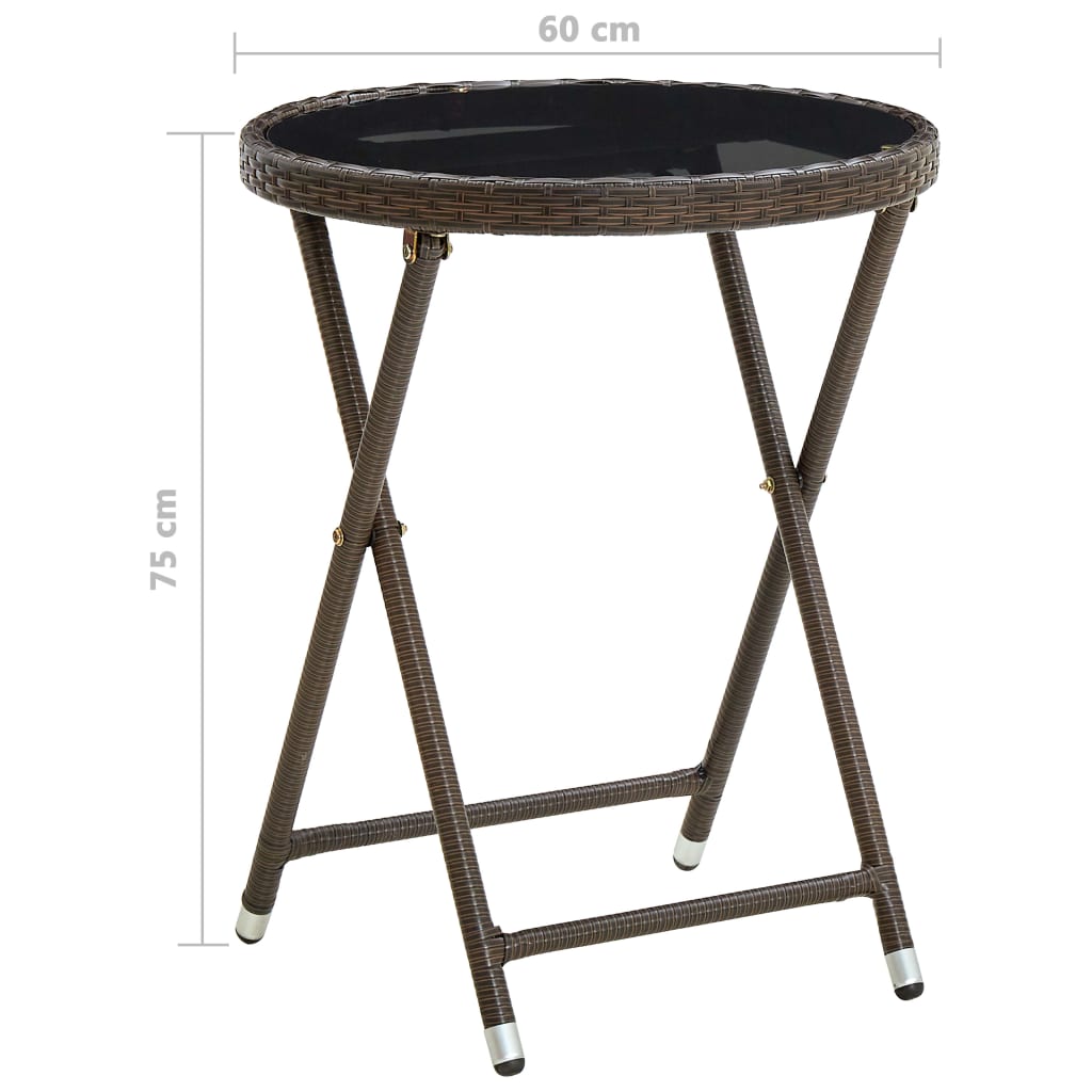 Teepöytä ruskea 60 cm polyrottinki ja karkaistu lasi - Sisustajankoti.fi