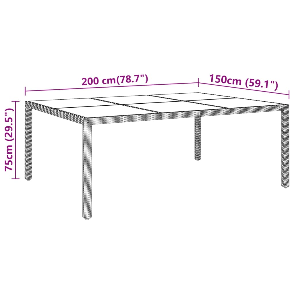 Puutarhapöytä 200x150x75 cm karkaistu lasi/polyrottinki harmaa - Sisustajankoti.fi