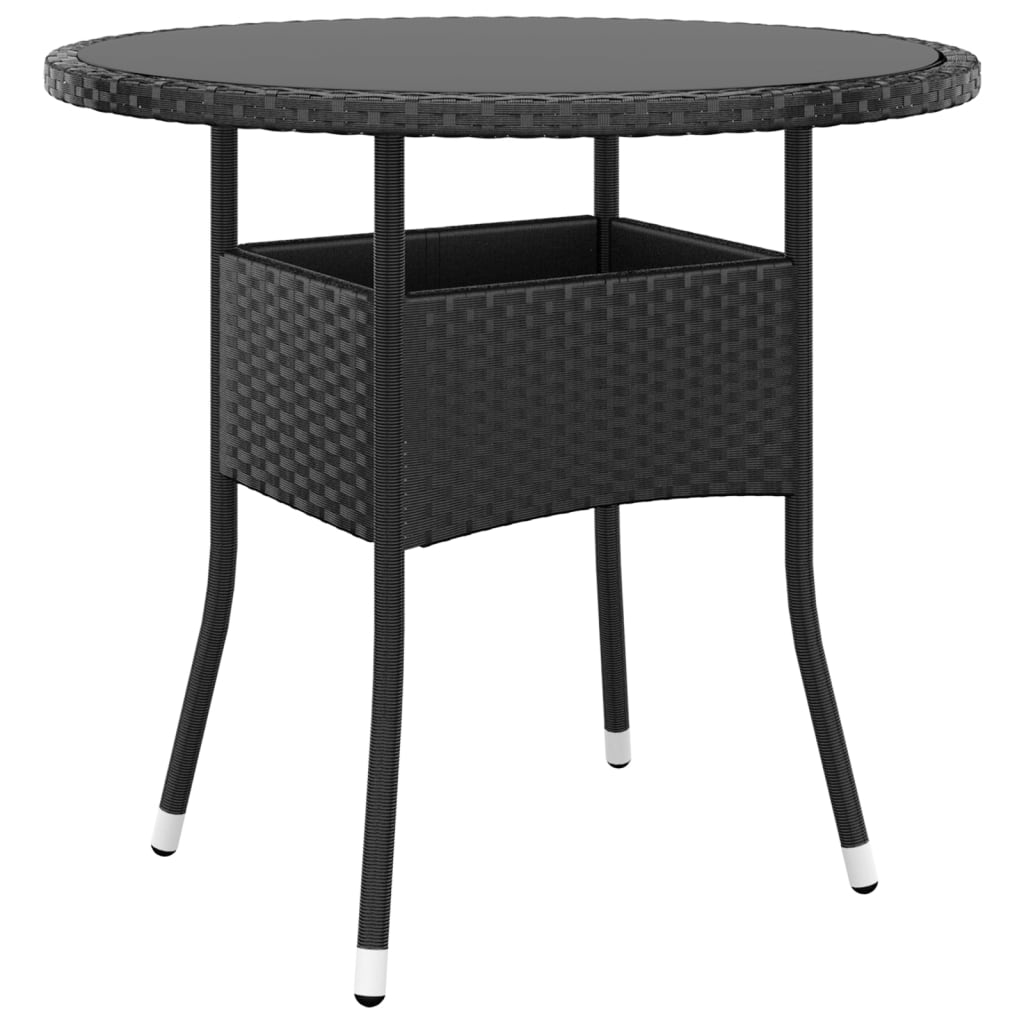 Puutarhapöytä Ø80x75 cm karkaistu lasi ja polyrottinki musta - Sisustajankoti.fi