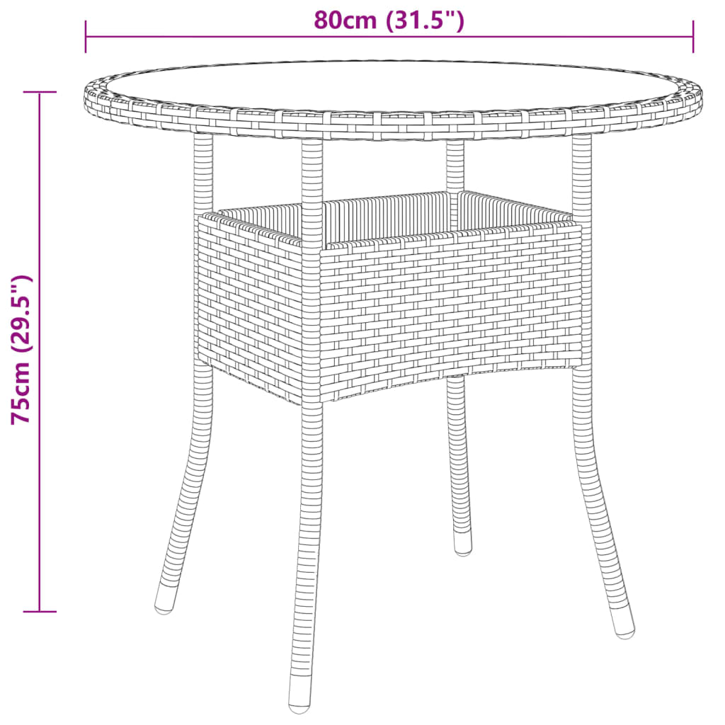 Puutarhapöytä Ø80x75 cm karkaistu lasi ja polyrottinki musta - Sisustajankoti.fi