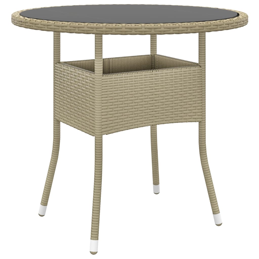 Puutarhapöytä Ø80x75 cm karkaistu lasi ja polyrottinki beige - Sisustajankoti.fi