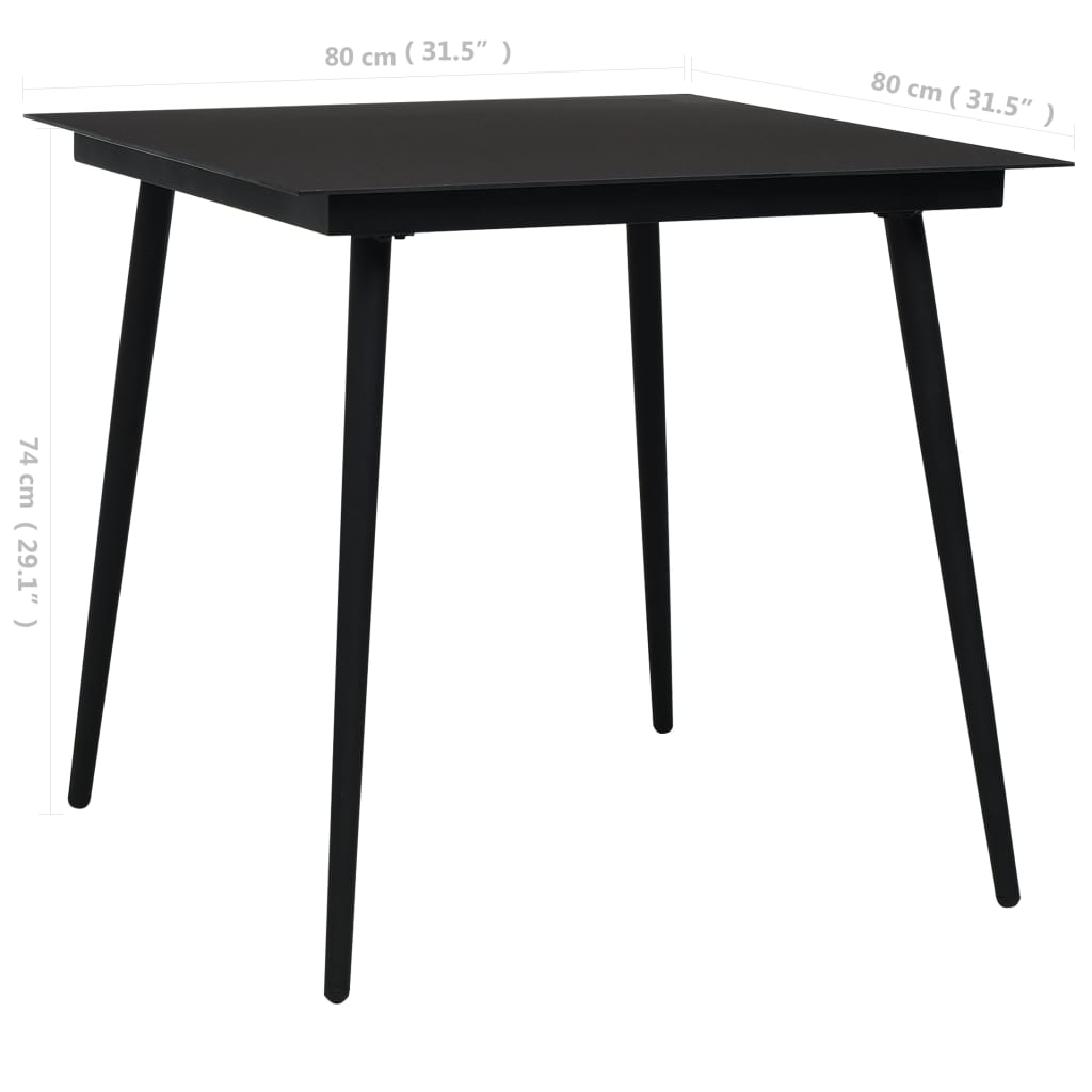 Puutarhan ruokapöytä musta 80x80x74 cm teräs ja lasi - Sisustajankoti.fi