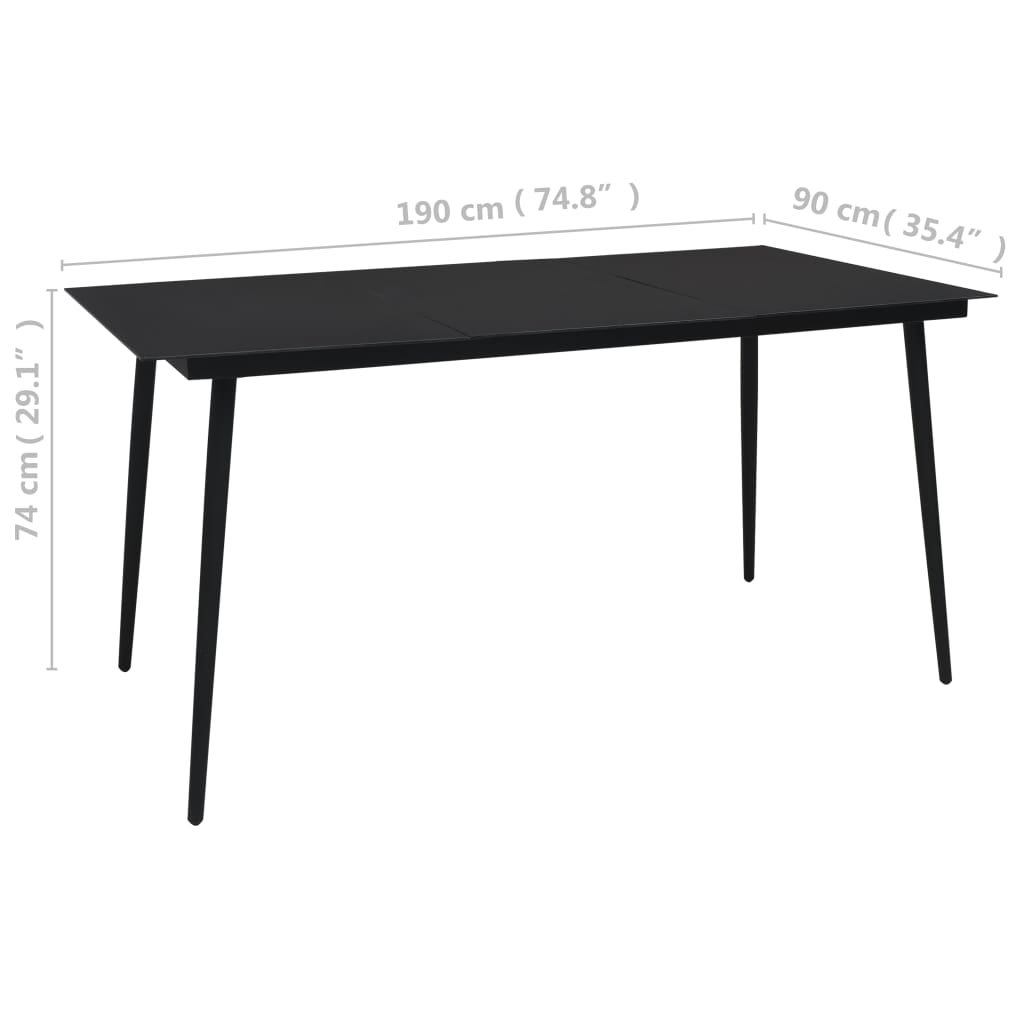 Puutarhan ruokapöytä musta 190x90x74 cm teräs ja lasi - Sisustajankoti.fi