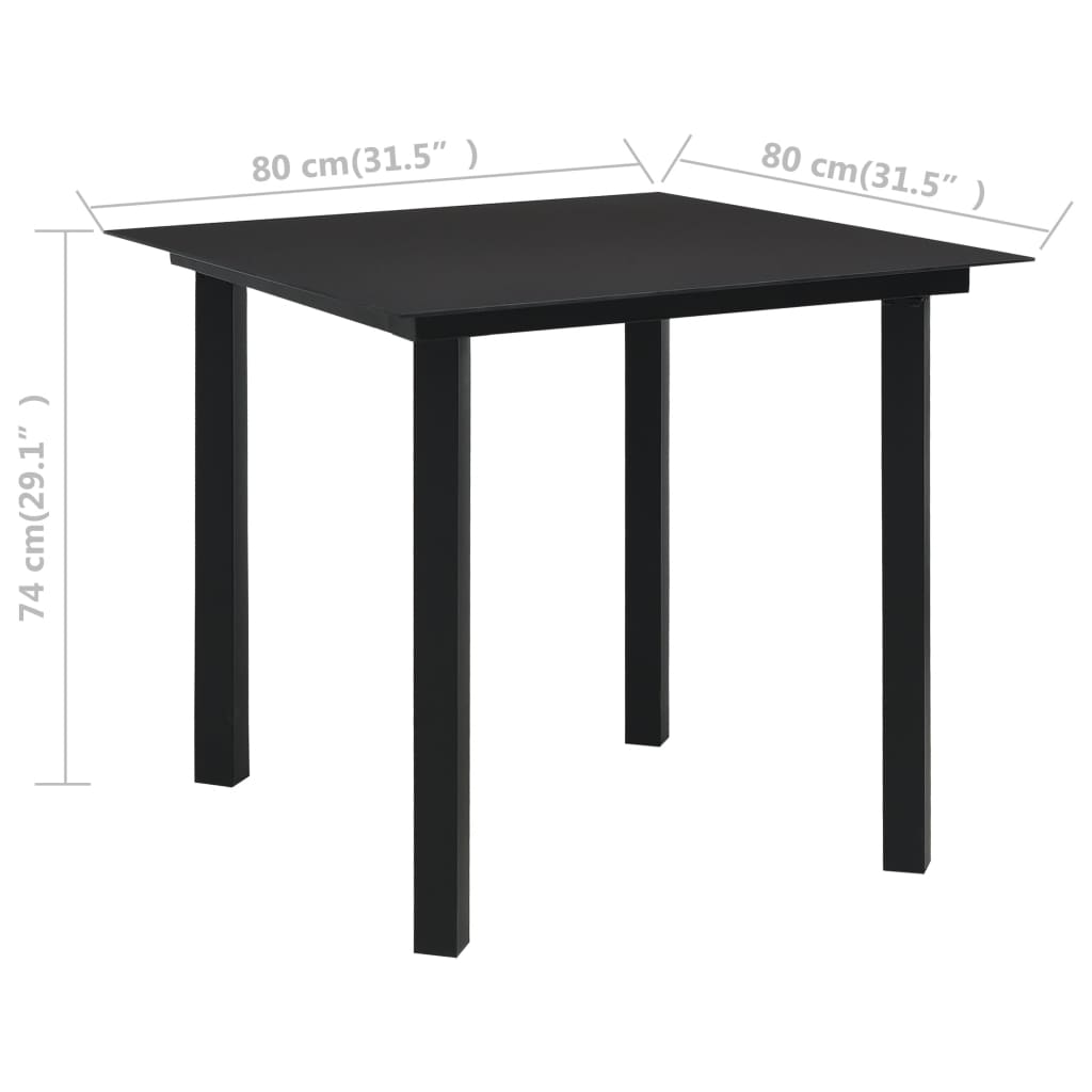 Puutarhan ruokapöytä musta 80x80x74 cm teräs ja lasi - Sisustajankoti.fi