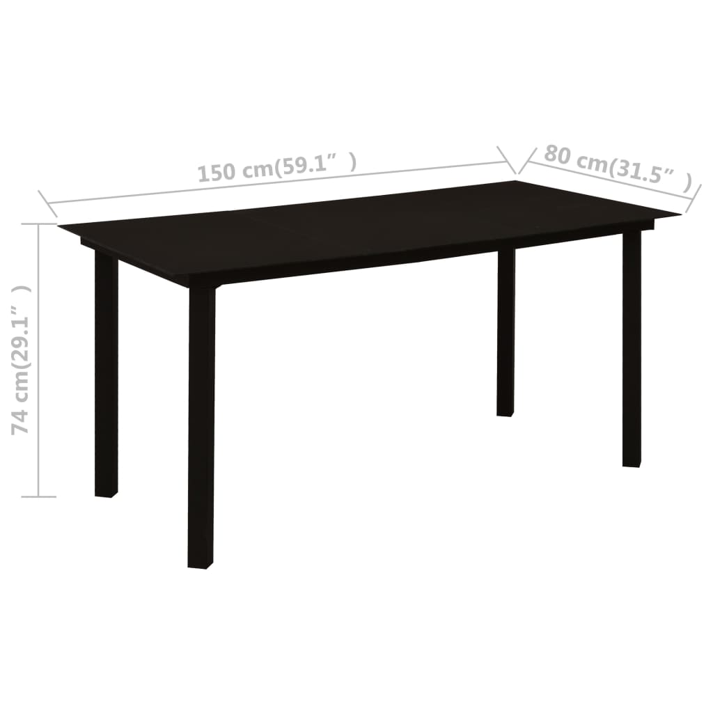 Puutarhan ruokapöytä musta 150x80x74 cm teräs ja lasi - Sisustajankoti.fi