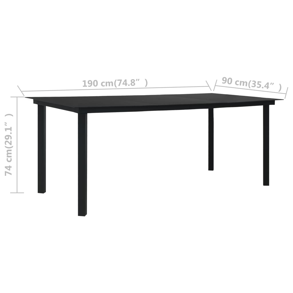 Puutarhan ruokapöytä musta 190x90x74 cm teräs ja lasi - Sisustajankoti.fi