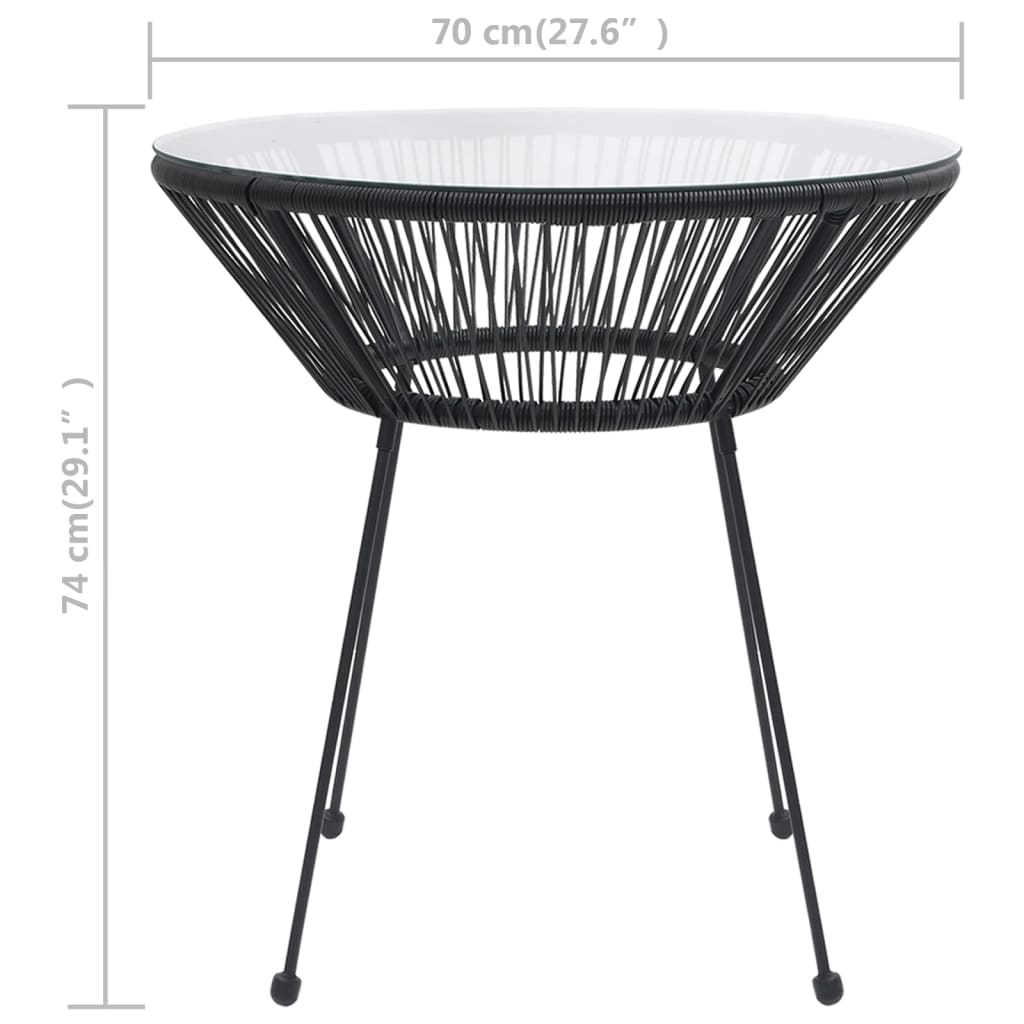 Puutarhan ruokapöytä musta Ø70x74 cm rottinki ja lasi - Sisustajankoti.fi