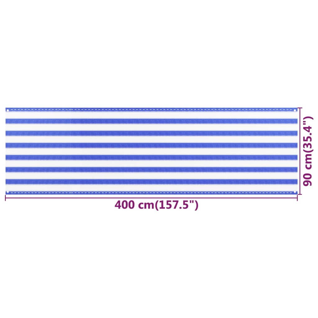 Parvekkeen suoja sininen ja valkoinen 90x400 cm HDPE - Sisustajankoti.fi