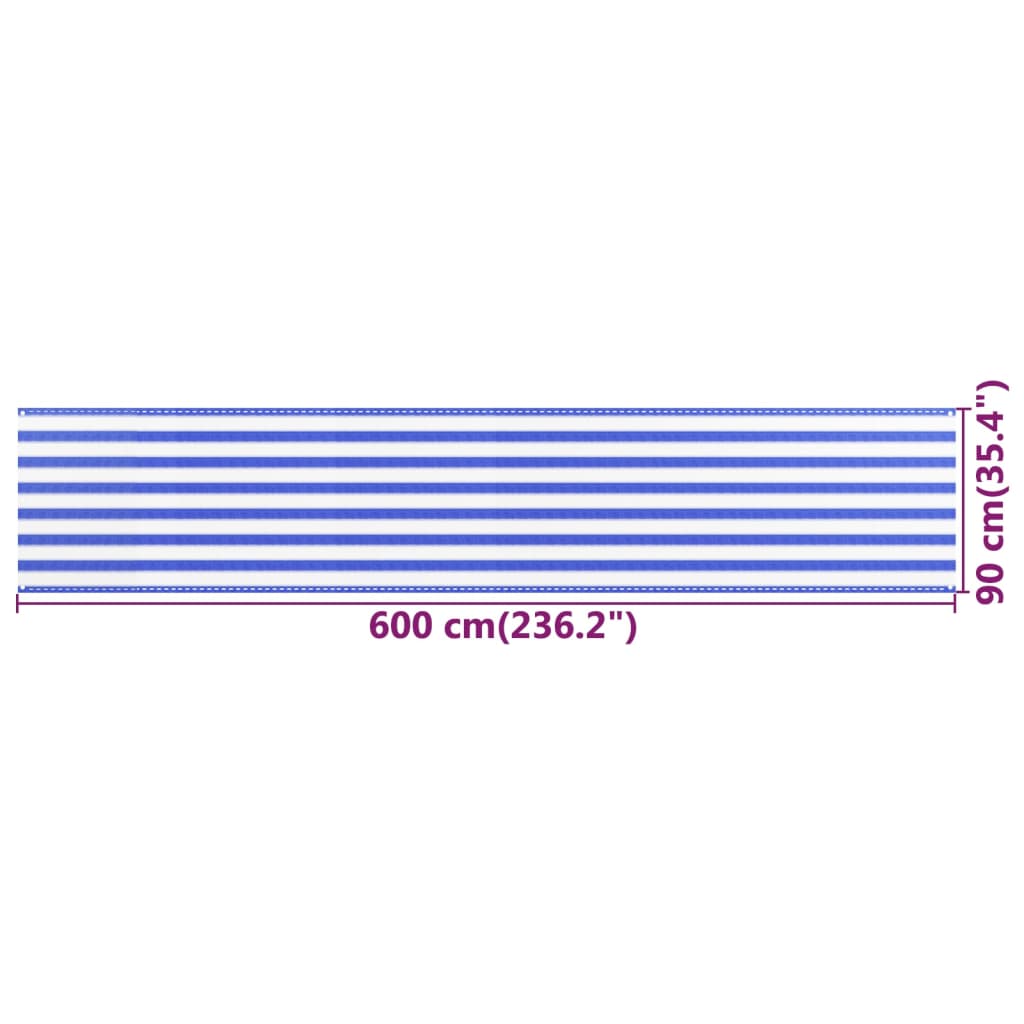 Parvekkeen suoja sininen ja valkoinen 90x600 cm HDPE - Sisustajankoti.fi
