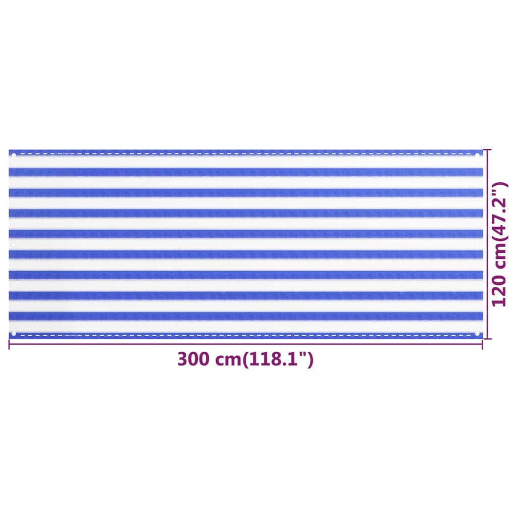 Parvekkeen suoja sininen ja valkoinen 120x300 cm HDPE - Sisustajankoti.fi