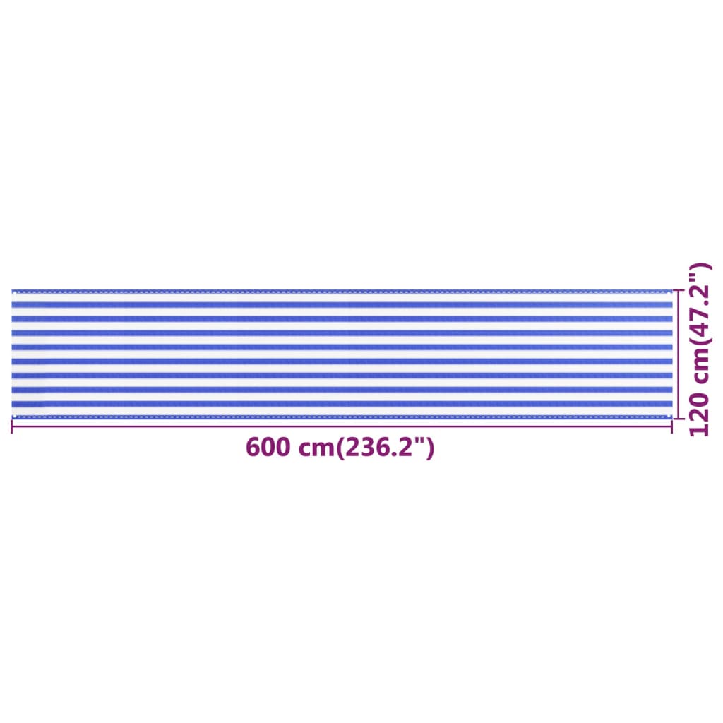 Parvekkeen suoja sininen ja valkoinen 120x600 cm HDPE - Sisustajankoti.fi