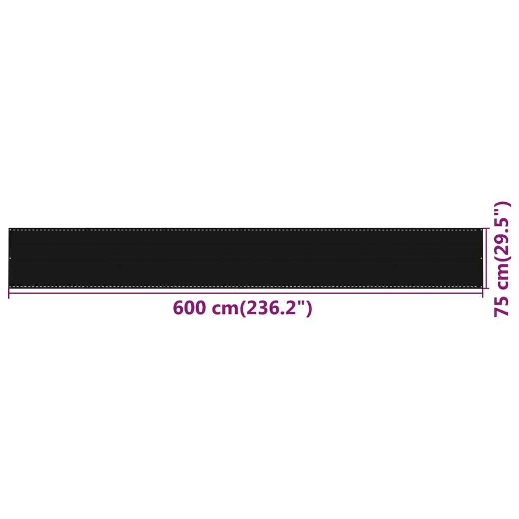 Parvekkeen suoja musta 75x600 cm HDPE - Sisustajankoti.fi