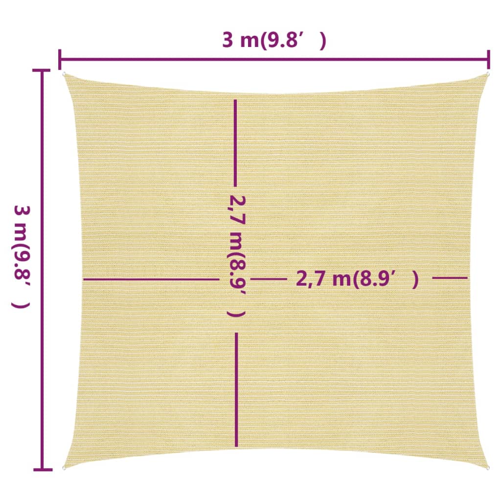 Aurinkopurje 160 g/m² beige 3x3 m HDPE - Sisustajankoti.fi