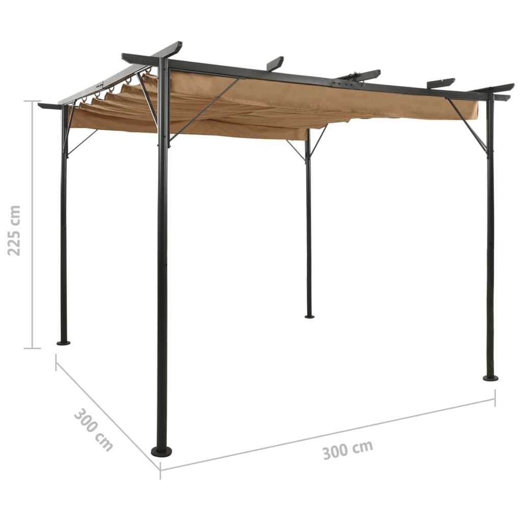 Pergola sisäänvedettävä katto taupe 3x3 m teräs 180 g/m² - Sisustajankoti.fi