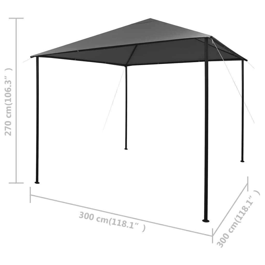 Huvimaja 3x3 m antrasiitti kangas ja teräs 180 g/m² - Sisustajankoti.fi