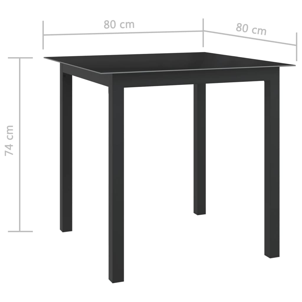 Puutarhapöytä musta 80x80x74 cm alumiini ja lasi - Sisustajankoti.fi