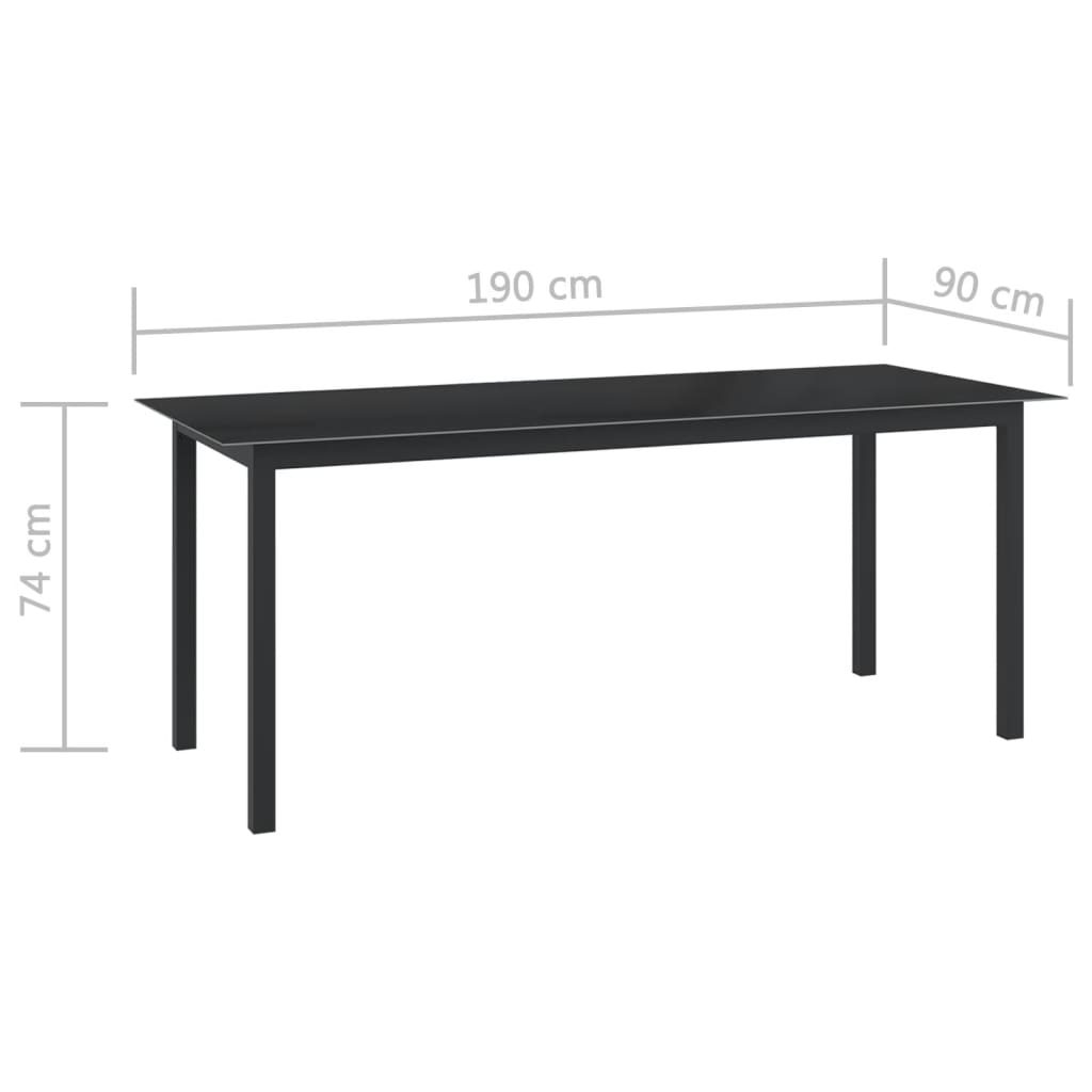 Puutarhapöytä musta 190x90x74 cm alumiini ja lasi - Sisustajankoti.fi