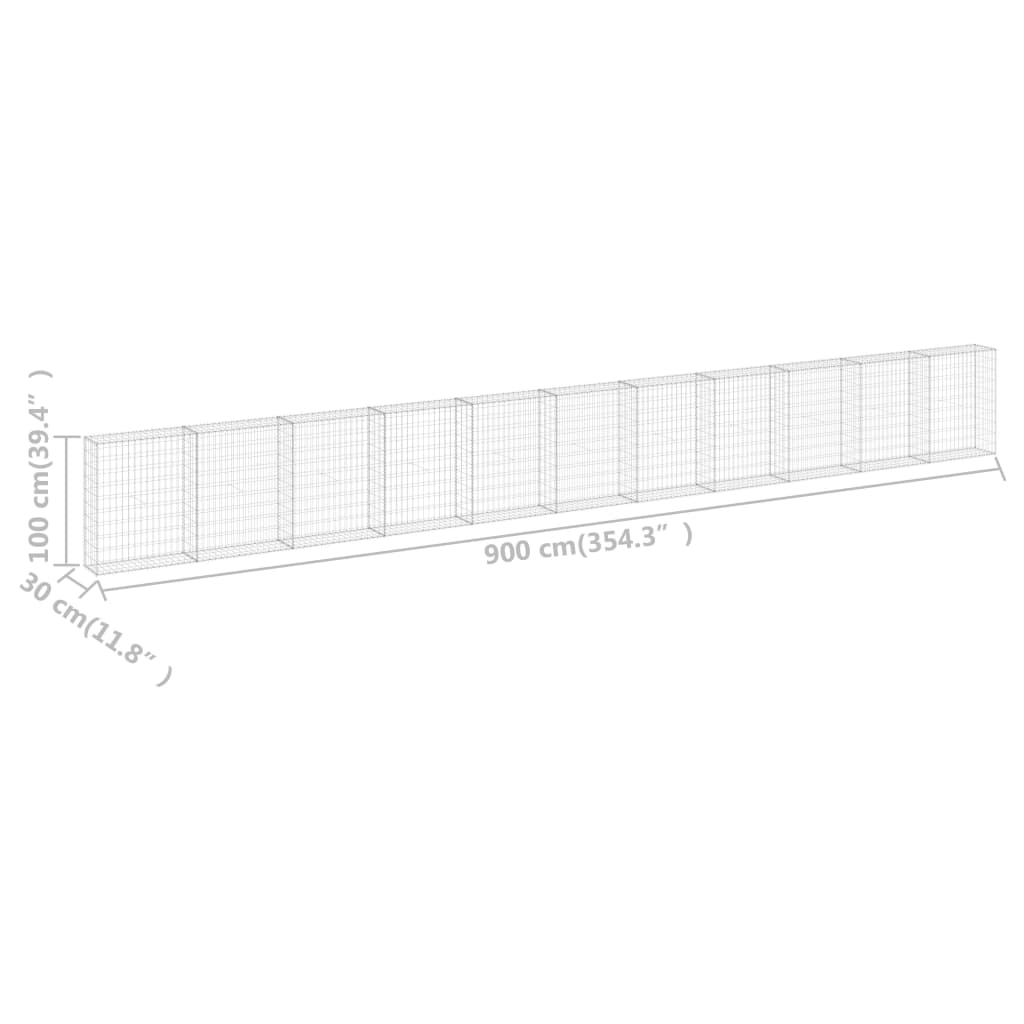 Gabion-kivikori kansilla galvanoitu teräs 900x30x100 cm - Sisustajankoti.fi