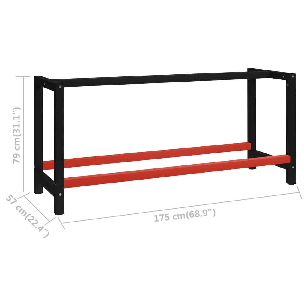 Työpöydän runko metalli 175x57x79 cm musta ja punainen - Sisustajankoti.fi