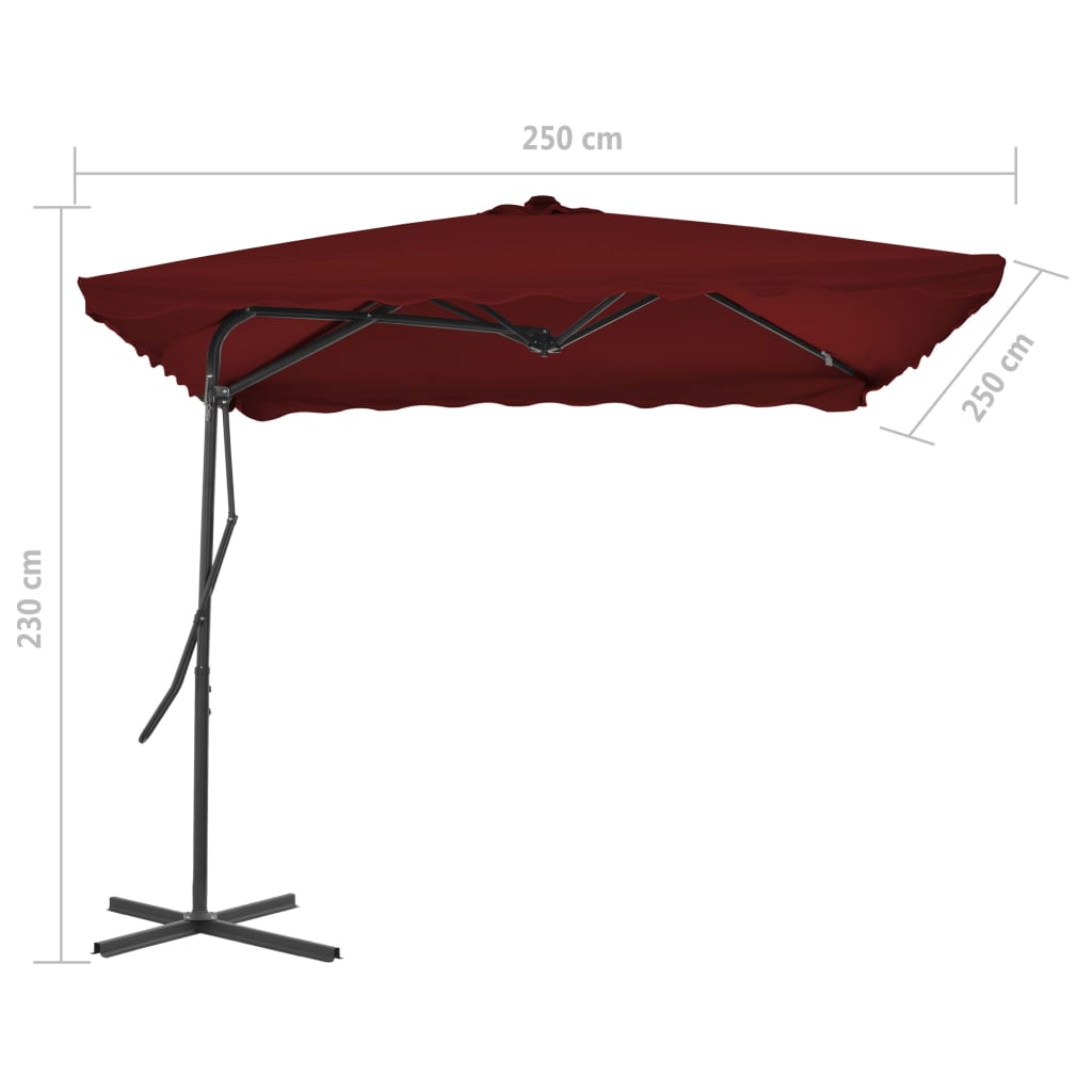 Aurinkovarjo terästangolla viininpunainen 250x250x230 cm - Sisustajankoti.fi