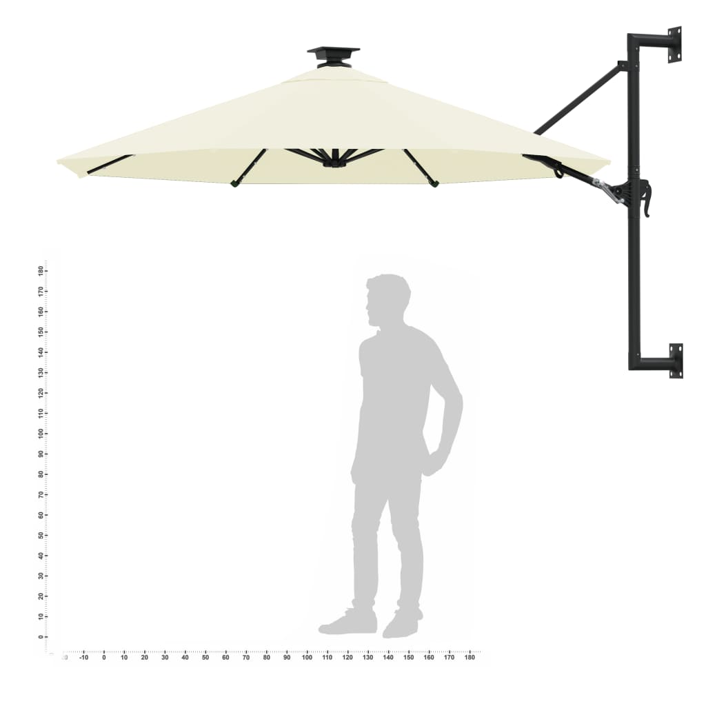 Seinäkiinnitteinen aurinkovarjo LED ja tolppa 300 cm hiekka - Sisustajankoti.fi