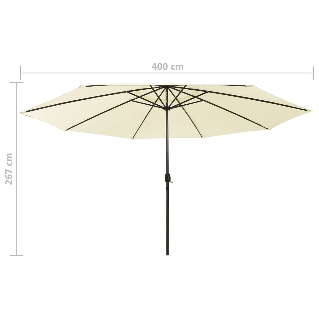 Aurinkovarjo LED-valot ja metallitanko 400 cm hiekka - Sisustajankoti.fi