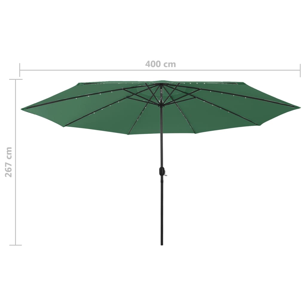 Aurinkovarjo LED-valot ja metallitanko 400 cm vihreä - Sisustajankoti.fi