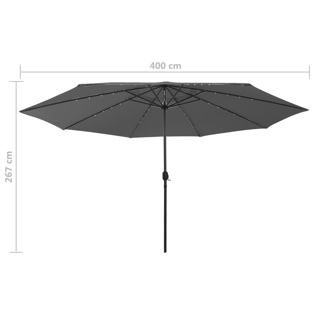 Aurinkovarjo LED-valot ja metallitanko 400 cm antrasiitti - Sisustajankoti.fi
