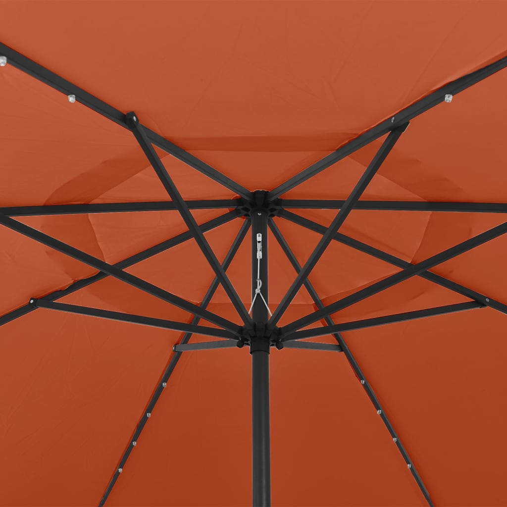 Aurinkovarjo LED-valot ja metallitanko 400 cm terrakotta - Sisustajankoti.fi