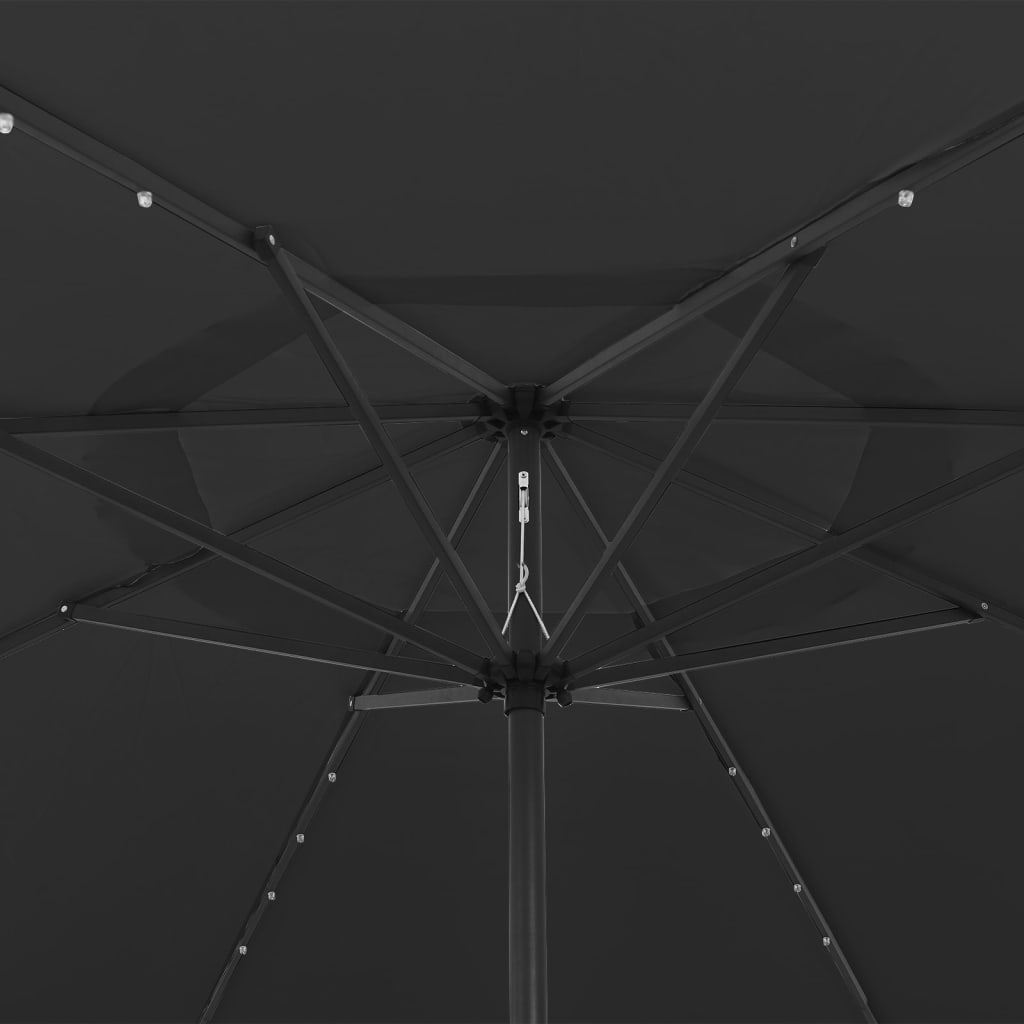 Aurinkovarjo LED-valot ja metallitanko 400 cm musta - Sisustajankoti.fi
