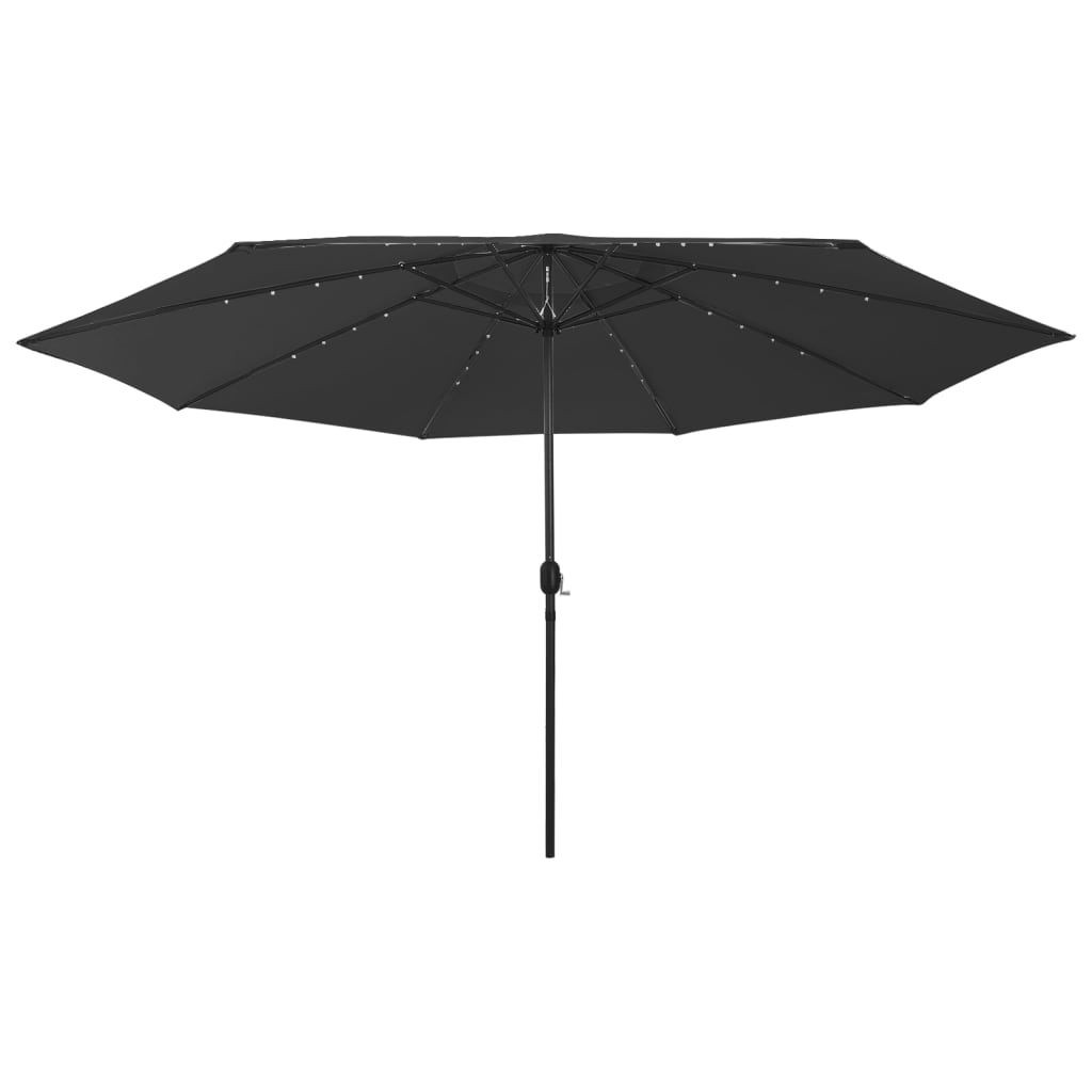 Aurinkovarjo LED-valot ja metallitanko 400 cm musta - Sisustajankoti.fi