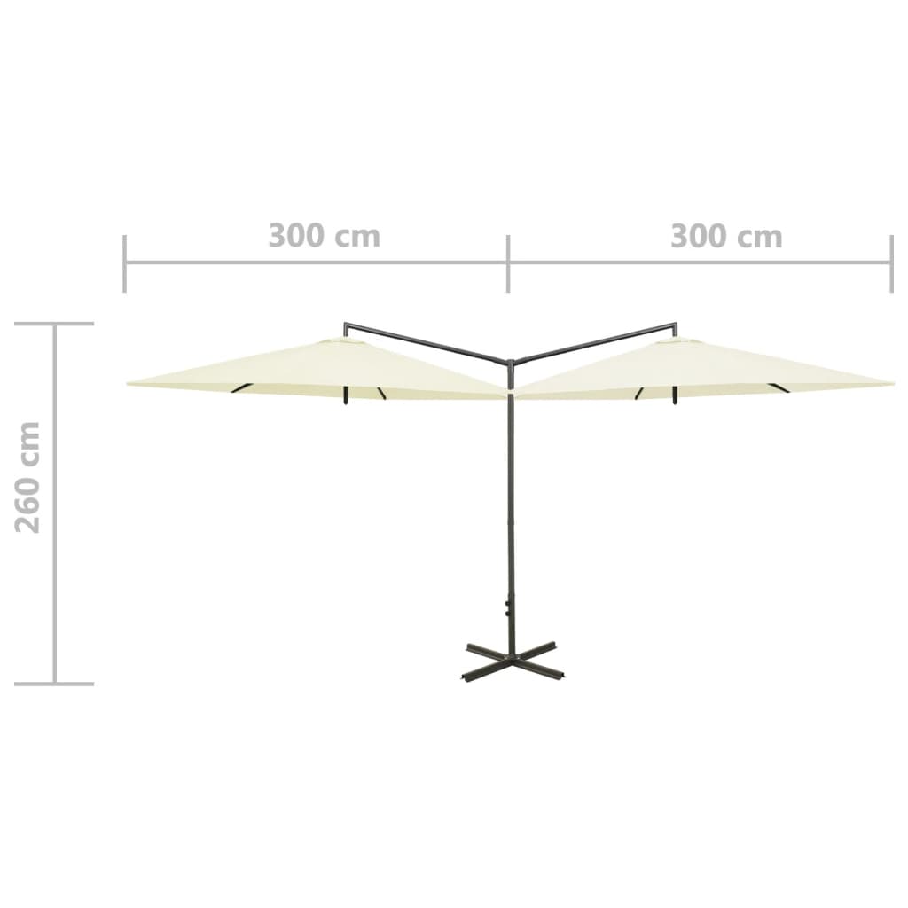 Tupla-aurinkovarjo terästanko hiekka 600 cm - Sisustajankoti.fi