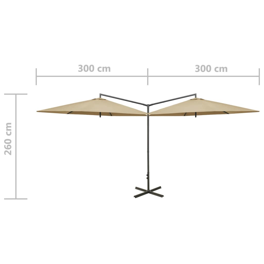Tupla-aurinkovarjo terästanko harmaanruskea 600 cm - Sisustajankoti.fi