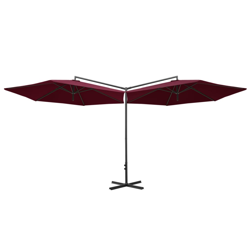 Tupla-aurinkovarjo terästanko viininpunainen 600 cm - Sisustajankoti.fi