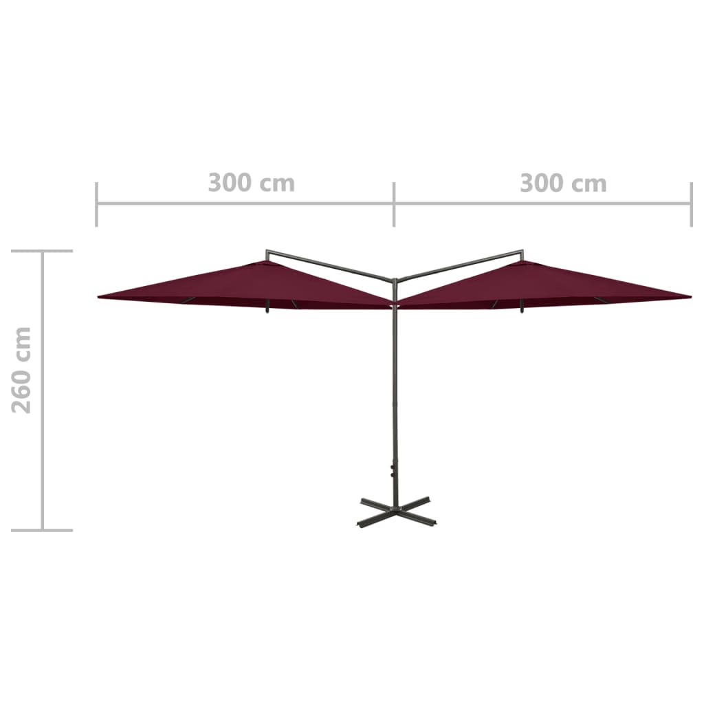 Tupla-aurinkovarjo terästanko viininpunainen 600 cm - Sisustajankoti.fi