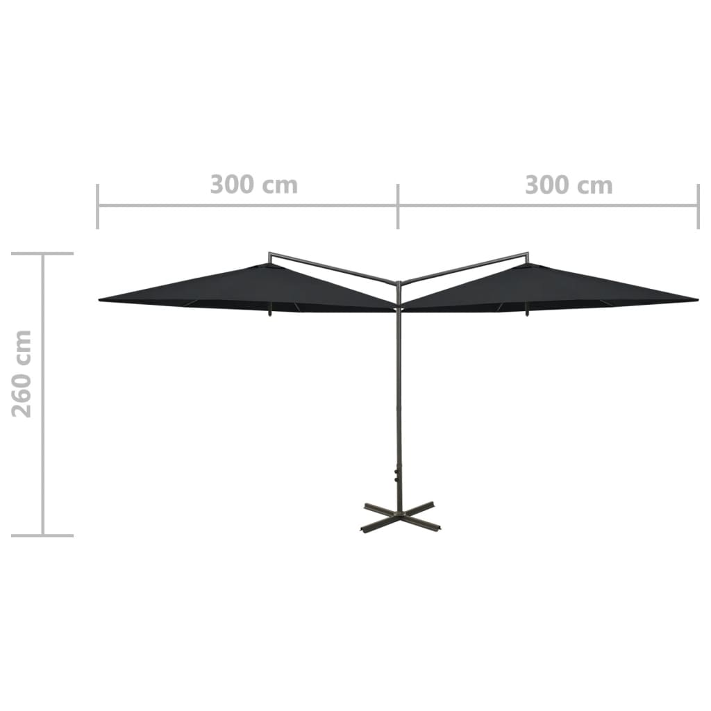 Tupla-aurinkovarjo terästanko musta 600 cm - Sisustajankoti.fi