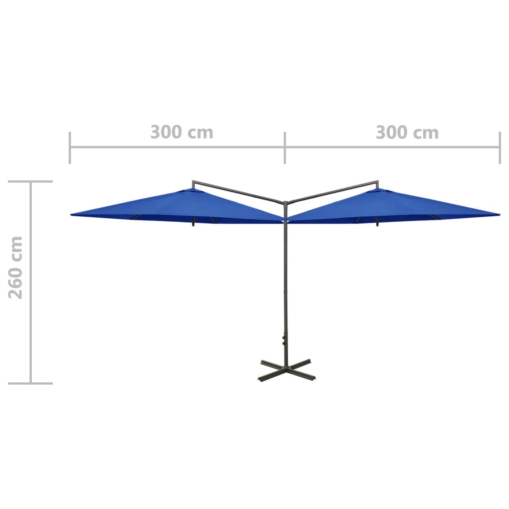 Tupla-aurinkovarjo terästanko 600 cm taivaansininen - Sisustajankoti.fi