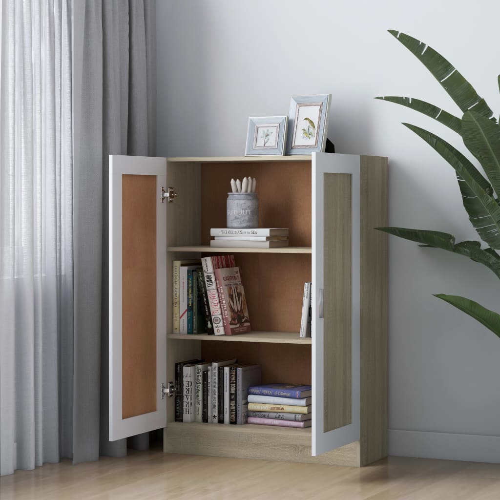 Kirjahylly valkoinen ja Sonoma-tammi 82,5x30,5x115 cm - Sisustajankoti.fi