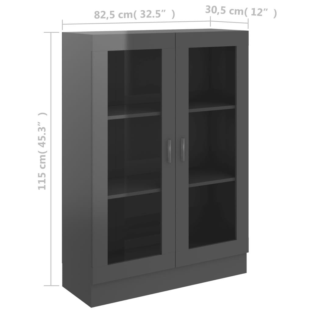 Vitriinikaappi korkeakiilto harmaa 82,5x30,5x115 cm - Sisustajankoti.fi