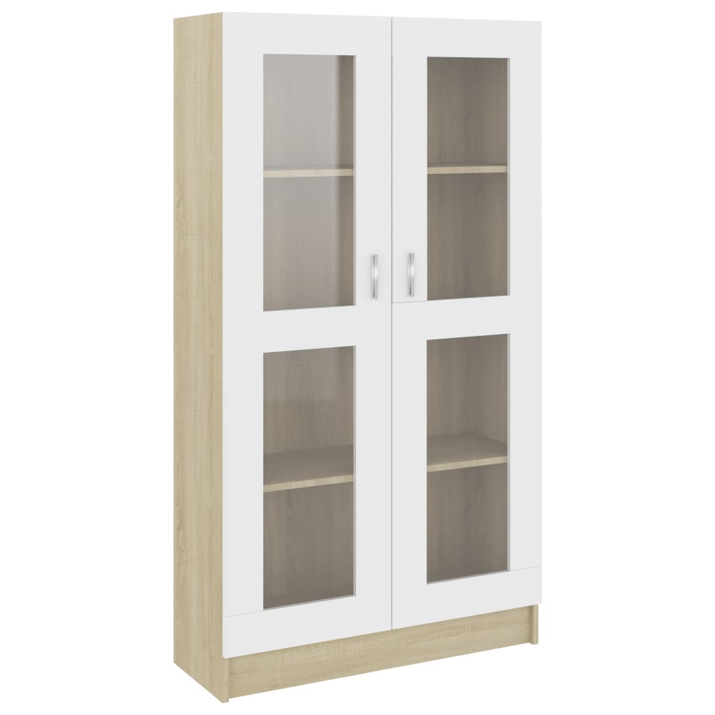 Vitriinikaappi valk. ja Sonoma-tammi 82,5x30,5x150cm - Sisustajankoti.fi