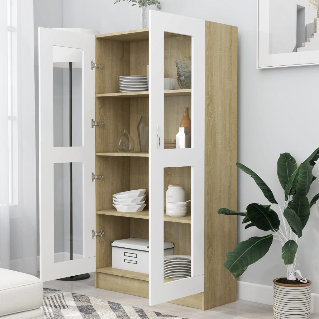 Vitriinikaappi valk. ja Sonoma-tammi 82,5x30,5x150cm - Sisustajankoti.fi