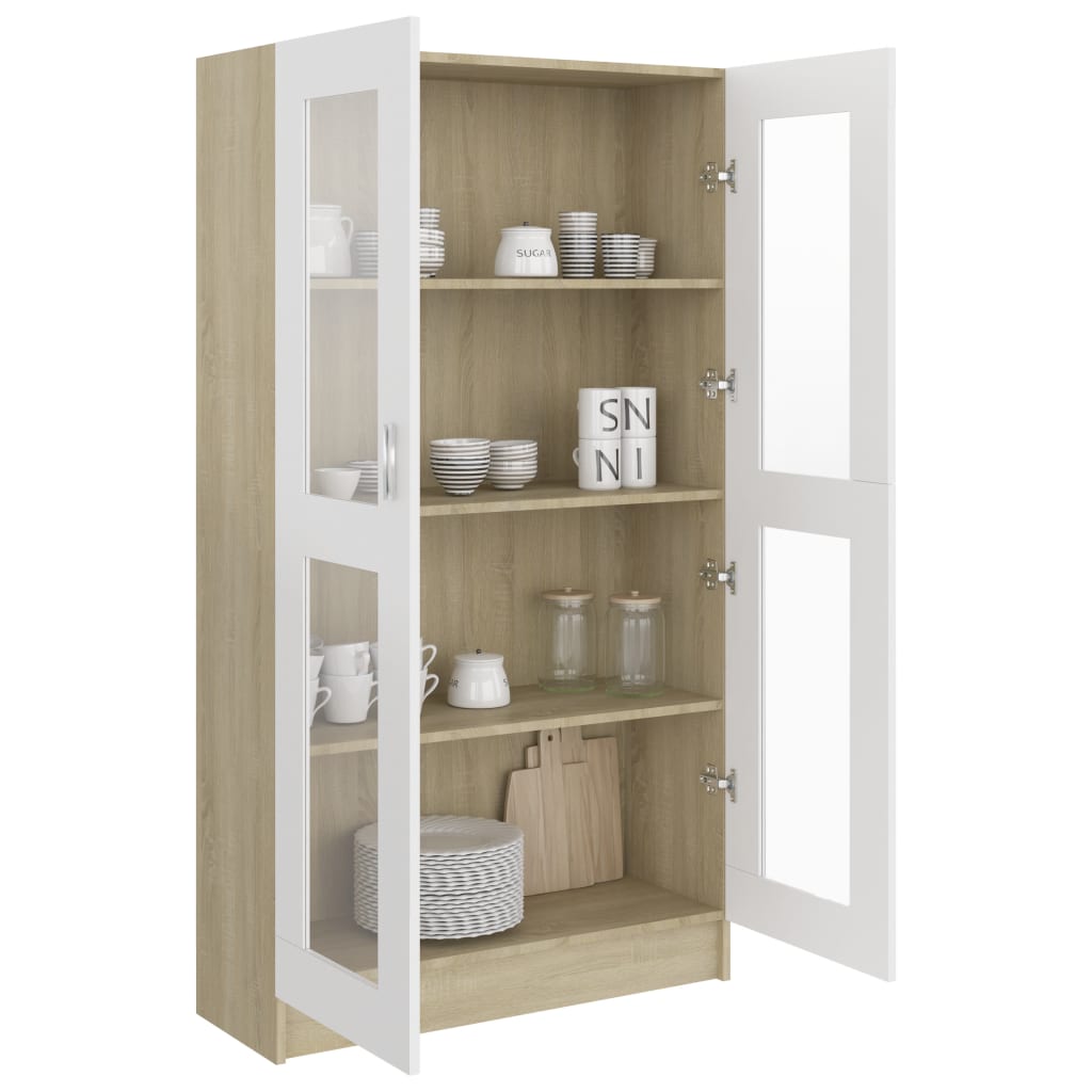 Vitriinikaappi valk. ja Sonoma-tammi 82,5x30,5x150cm - Sisustajankoti.fi
