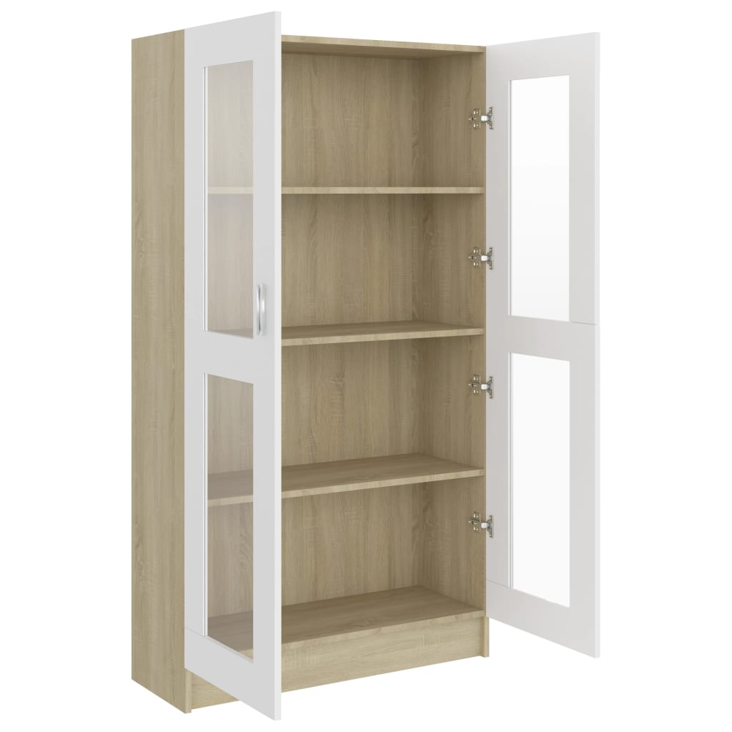 Vitriinikaappi valk. ja Sonoma-tammi 82,5x30,5x150cm - Sisustajankoti.fi
