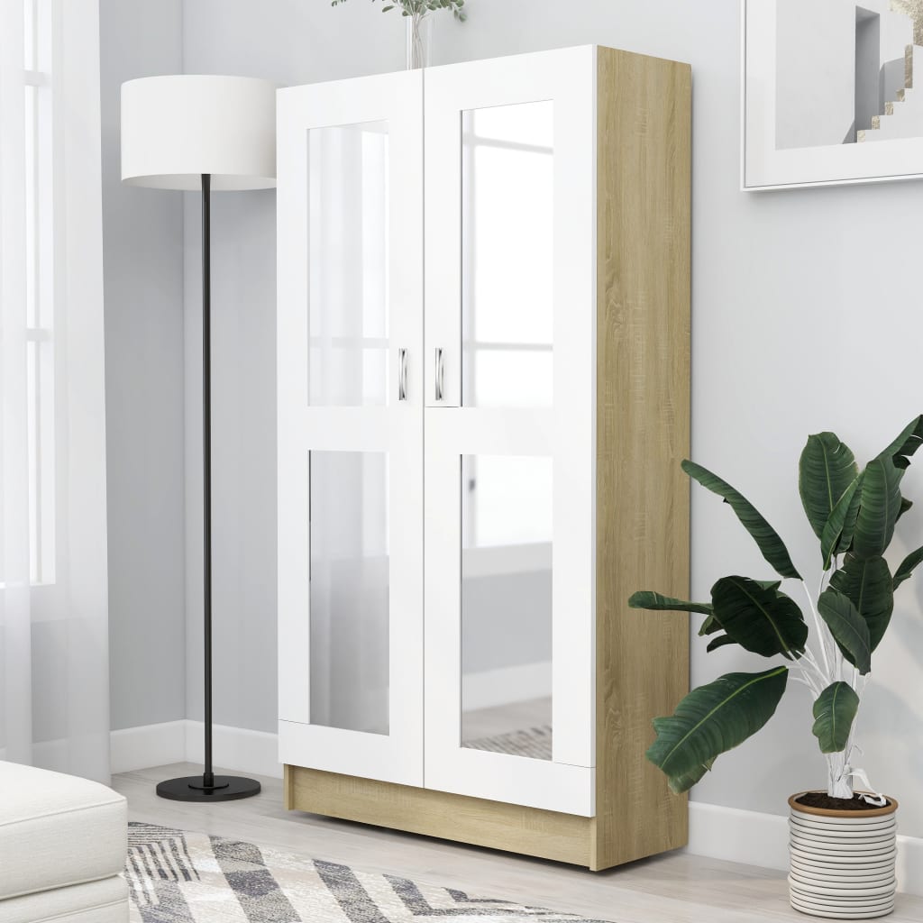 Vitriinikaappi valk. ja Sonoma-tammi 82,5x30,5x150cm - Sisustajankoti.fi