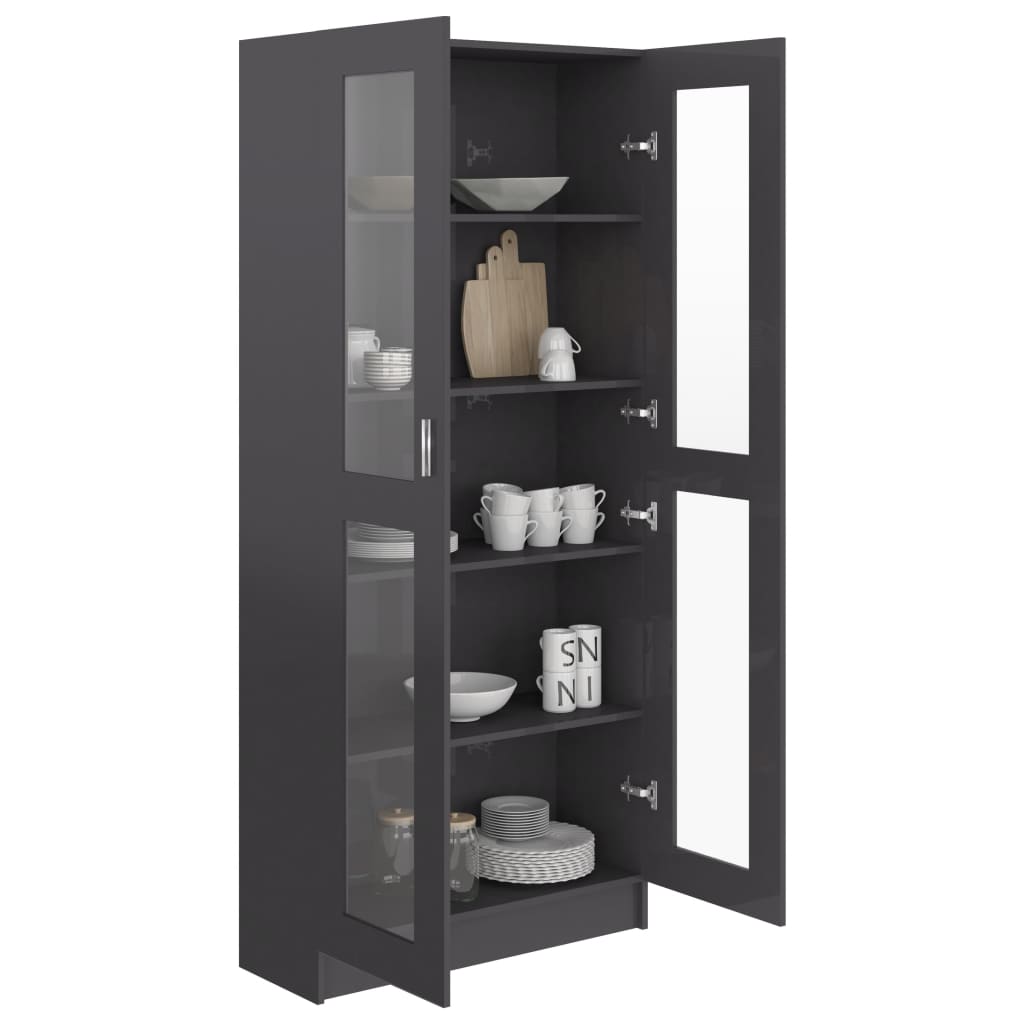 Vitriinikaappi korkeakiilto harmaa 82,5x30,5x185,5 cm - Sisustajankoti.fi
