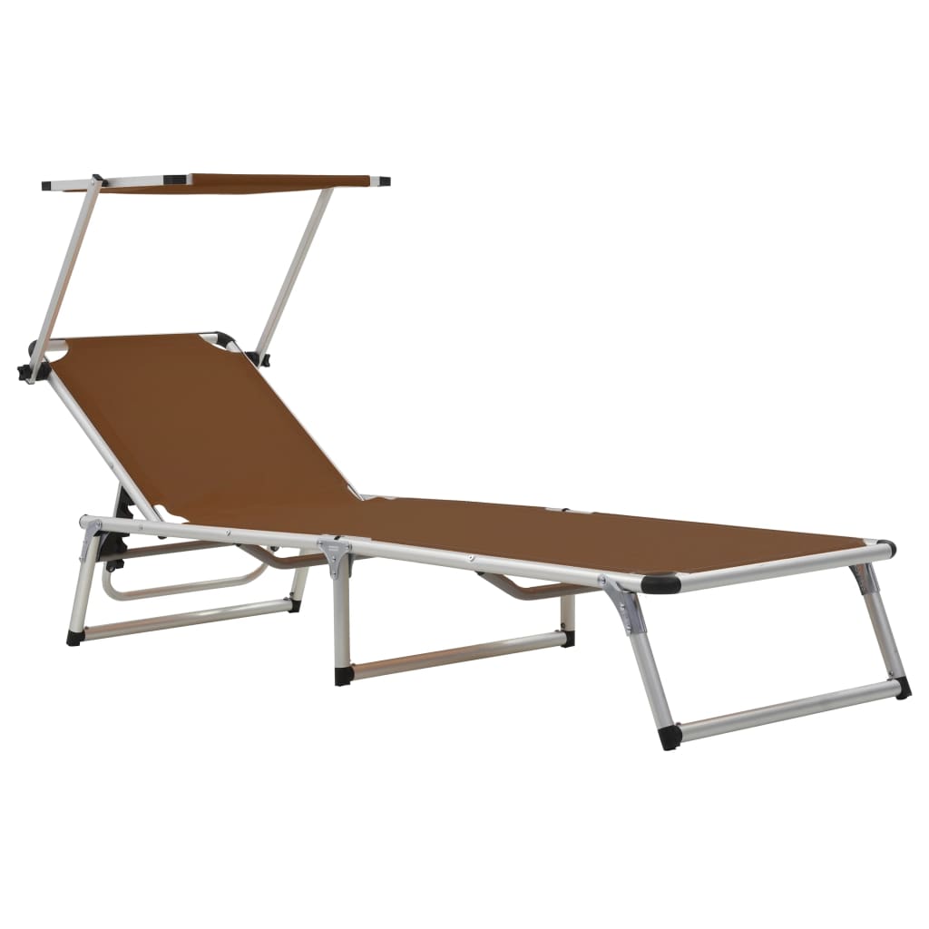 312461 Folding Sun Loungers with Roof 2 pcs Aluminium&Textilene Brown - Sisustajankoti.fi