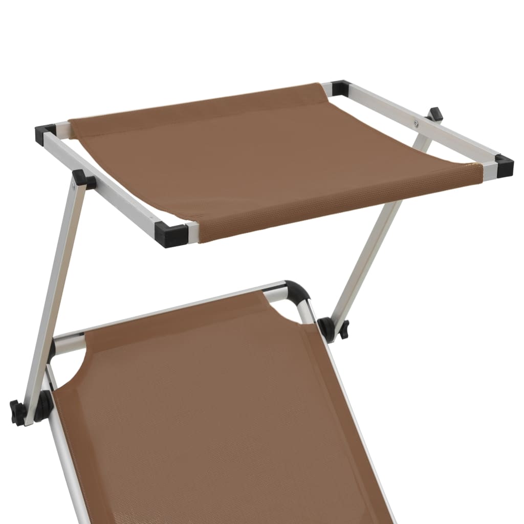 312461 Folding Sun Loungers with Roof 2 pcs Aluminium&Textilene Brown - Sisustajankoti.fi